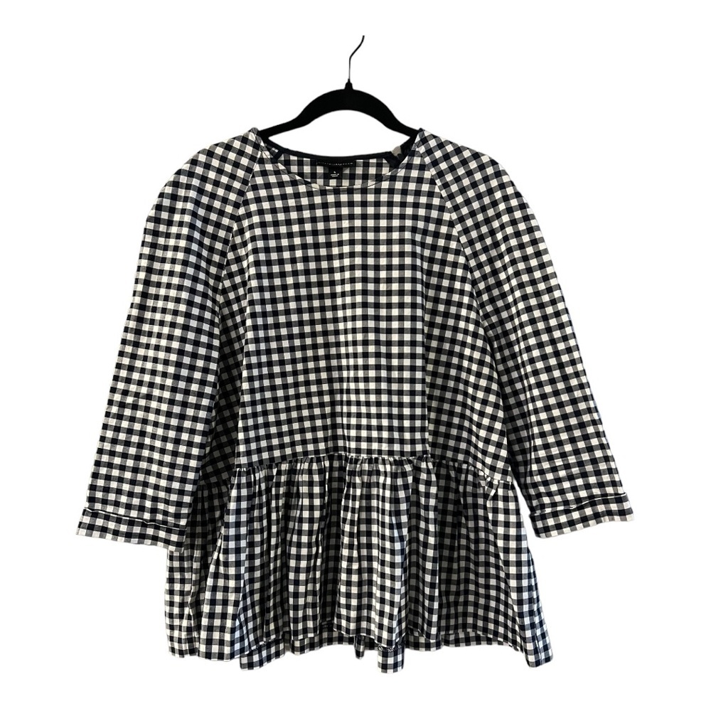 Victoria Beckham Target Blue White Plaid Check Blouse Gingham Peplum Large